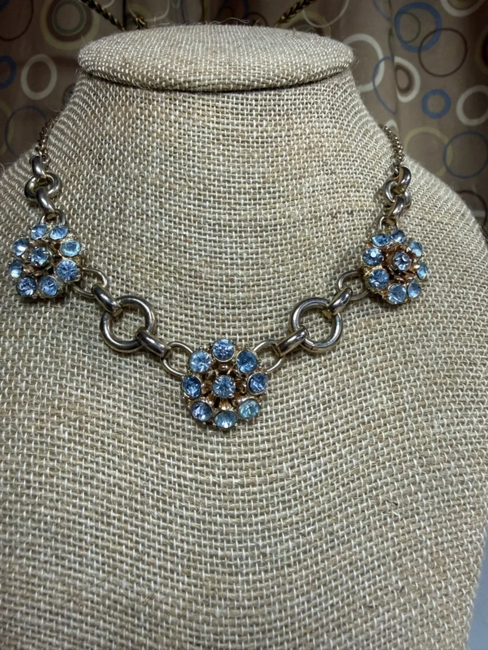 Vintage Barclay Gold-Tone Floral Crystal Necklace - Light Blue Accents